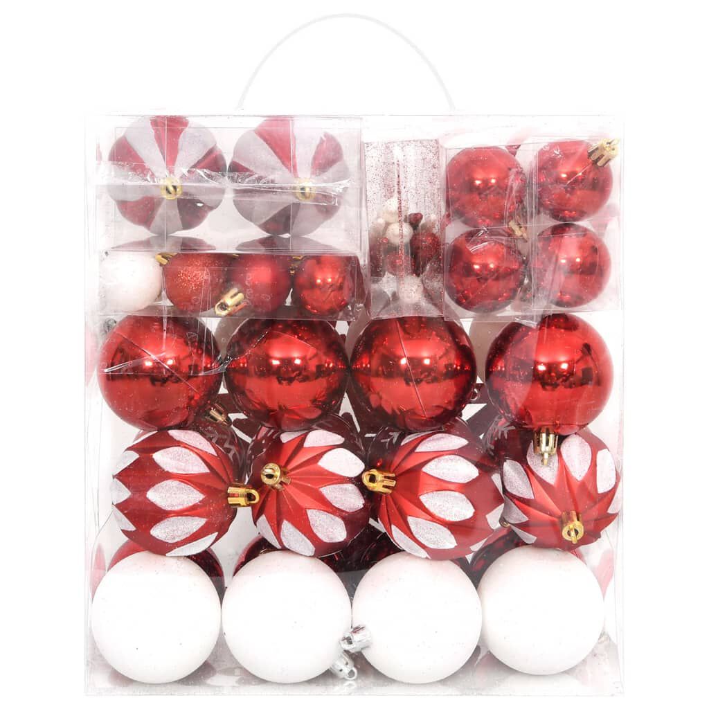 vidaXL 64 Piece Christmas Bauble Set Red and White