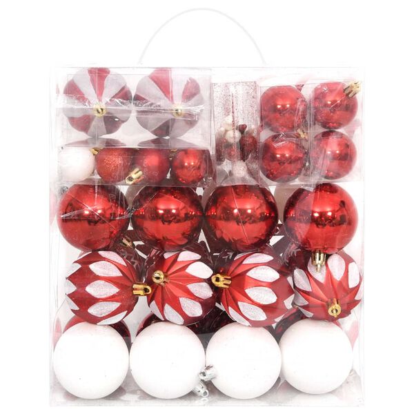 vidaXL 64 Piece Christmas Bauble Set Red and White