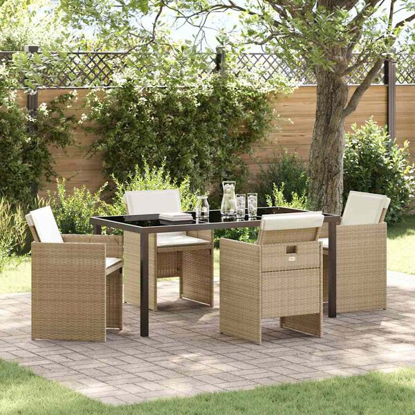 vidaXL Garden Dining Set with Cushion 5 pcs Beige Poly Rattan