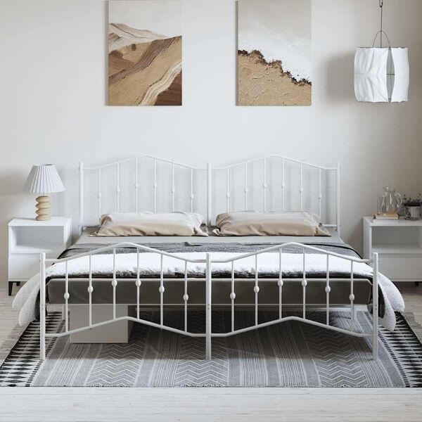 vidaXL Metal Bed Frame without Mattress with Footboard White 183x213cm
