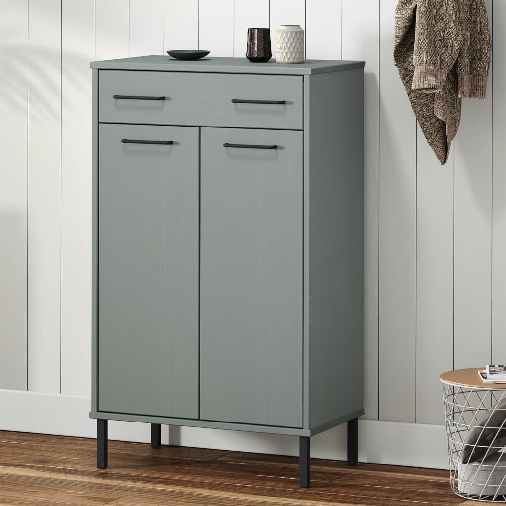 vidaXL Shoe Rack with Metal Legs Grey Solid Wood Pine OSLO