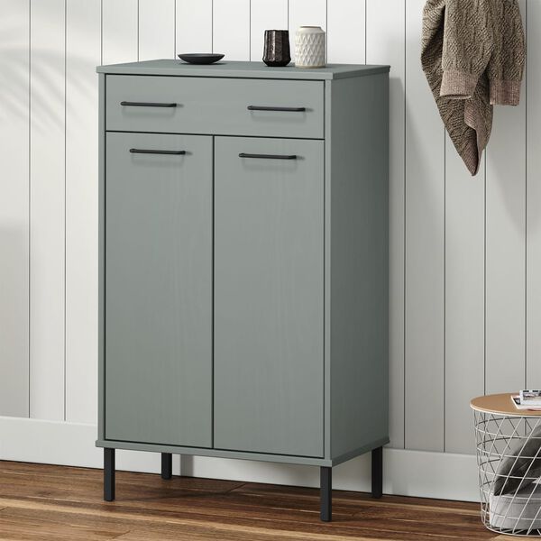 vidaXL Shoe Rack with Metal Legs Grey Solid Wood Pine OSLO