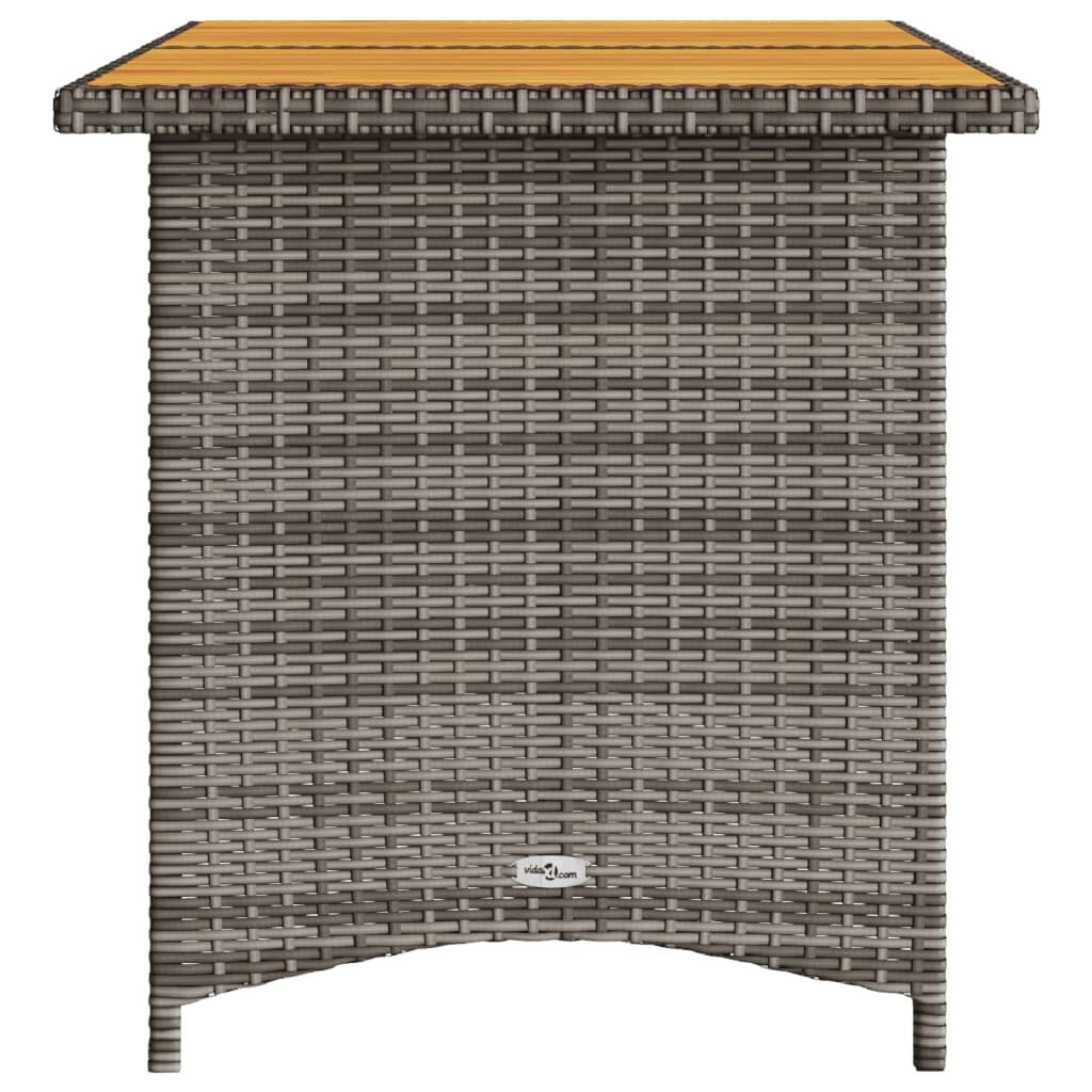 vidaXL Garden Table with Wooden Top Grey 110x68x70 cm Poly Rattan