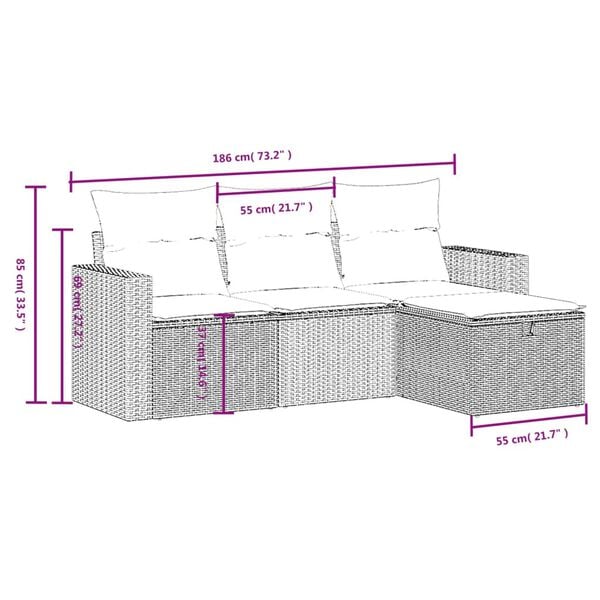 vidaXL 4 Piece Garden Sofa Set with Cushions Brown Poly Rattan