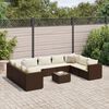 vidaXL 10 Piece Garden Lounge Set with Cushions Brown Poly Rattan