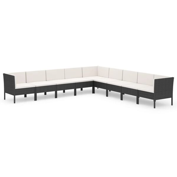 vidaXL 9 Piece Garden Lounge Set with Cushions Poly Rattan Black