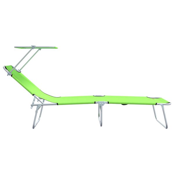 vidaXL Folding Sun Lounger with Canopy Steel Apple Green