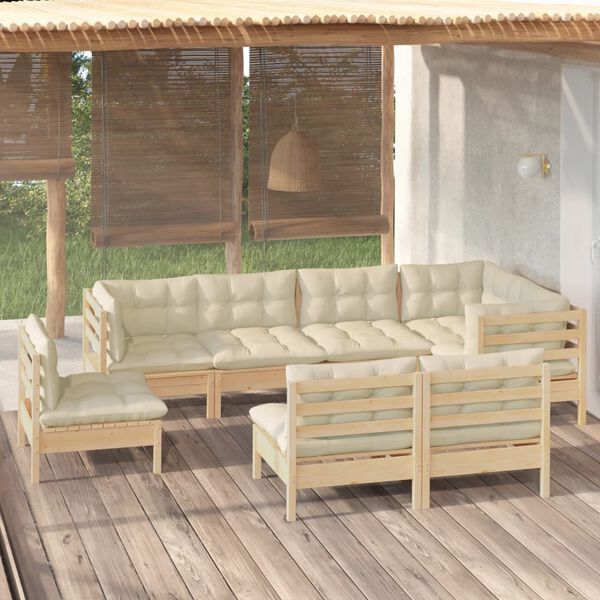 vidaXL 8 Piece Garden Lounge Set with Cream Cushions Solid Pinewood