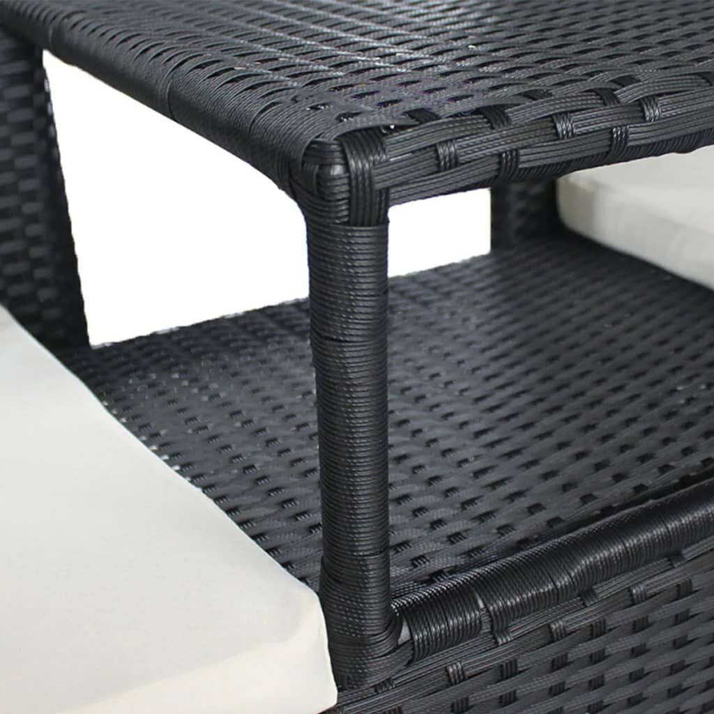 vidaXL 2-Seater Garden Sofa with Tea Table Poly Rattan Black
