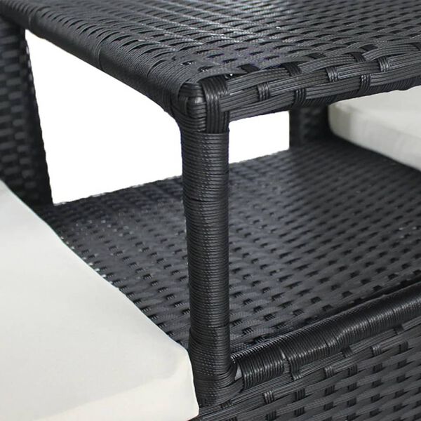 vidaXL 2-Seater Garden Sofa with Tea Table Poly Rattan Black