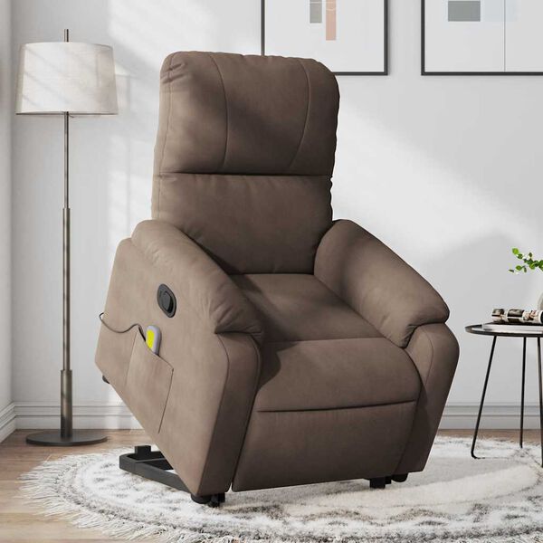 vidaXL Stand up Massage Recliner Chair Brown Microfibre Fabric