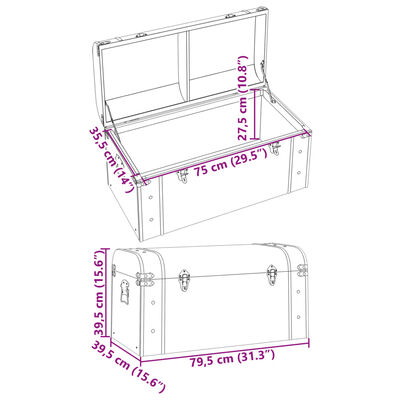 vidaXL Treasure Chest with Latches Dark Brown 79.5x39.5x39.5 cm Plywood