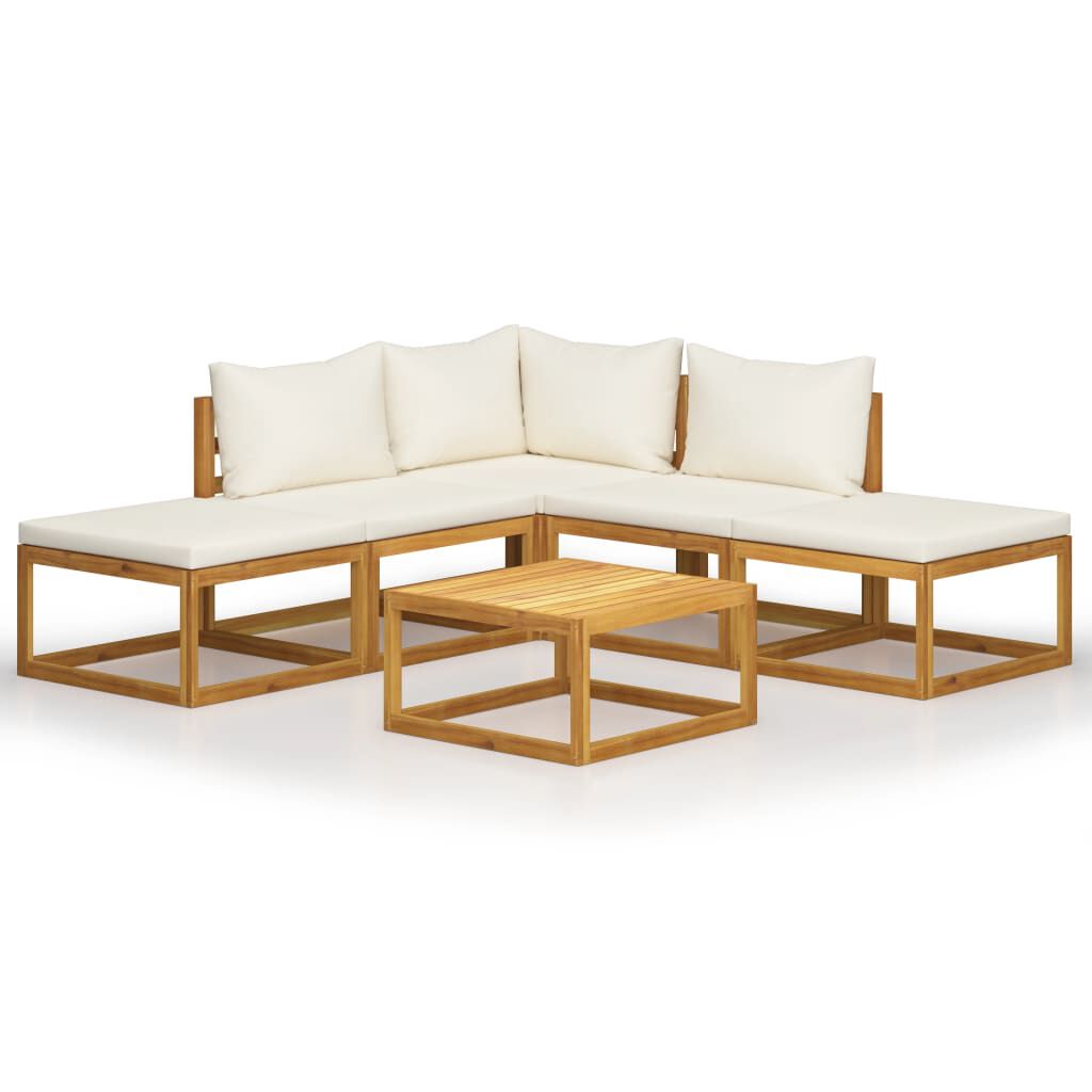 vidaXL 6 Piece Garden Lounge Set with Cushion Cream Solid Acacia Wood