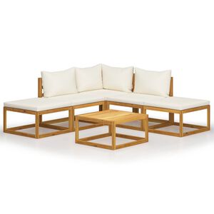 vidaXL 6 Piece Garden Lounge Set with Cushion Cream Solid Acacia Wood