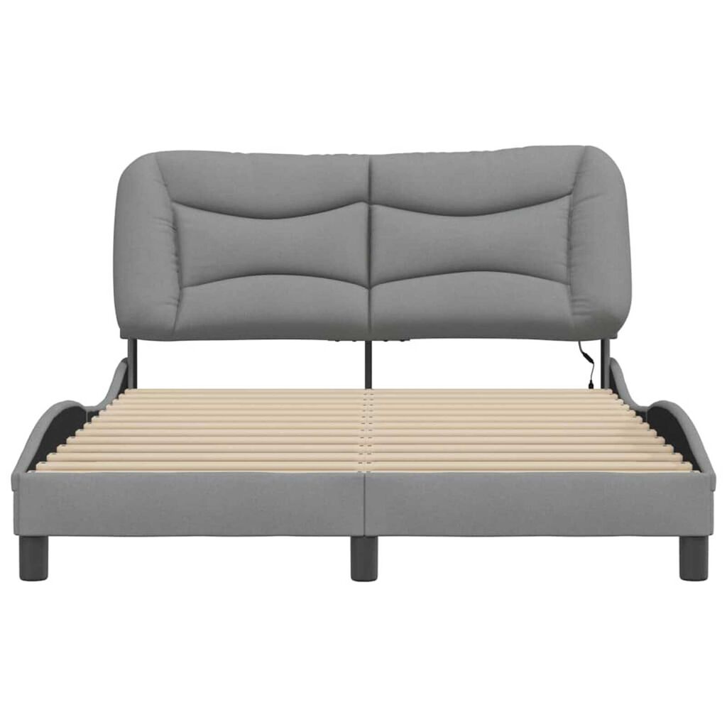 vidaXL Bed Frame with LED without Mattress "Hvar" Light Grey 137x190 cm Fabric