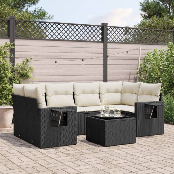 vidaXL 7 Piece Garden Sofa Set with Cushions Black Poly Rattan