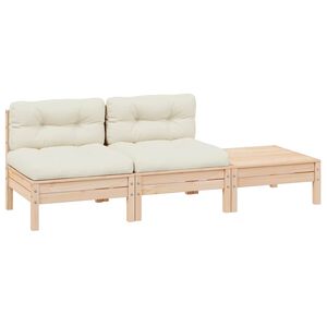vidaXL 3 Piece Garden Lounge Set with Cream Cushions Solid Pinewood