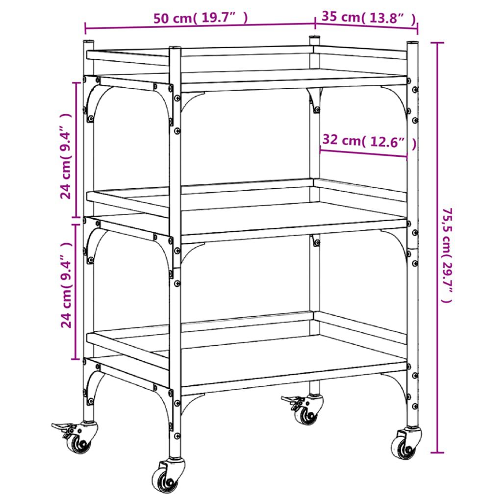 vidaXL Kitchen Trolley Smoked Oak 50x35x75.5 cm Engineered Wood