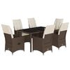 vidaXL 7 Piece Garden Dining Set with Cushions Brown Poly Rattan
