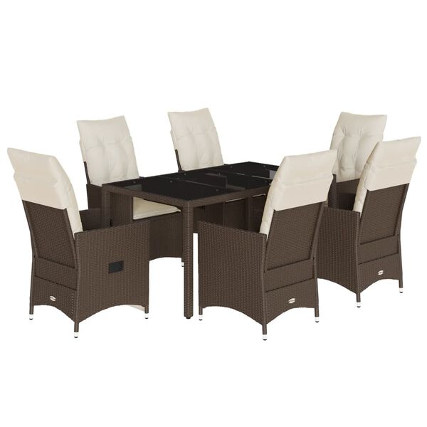 vidaXL 7 Piece Garden Dining Set with Cushions Brown Poly Rattan