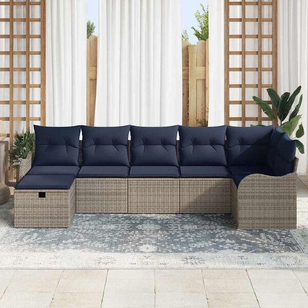 vidaXL Garden Sofa Set 7 pcs Grey and navy 287.5 x 122.5 x 85 cm