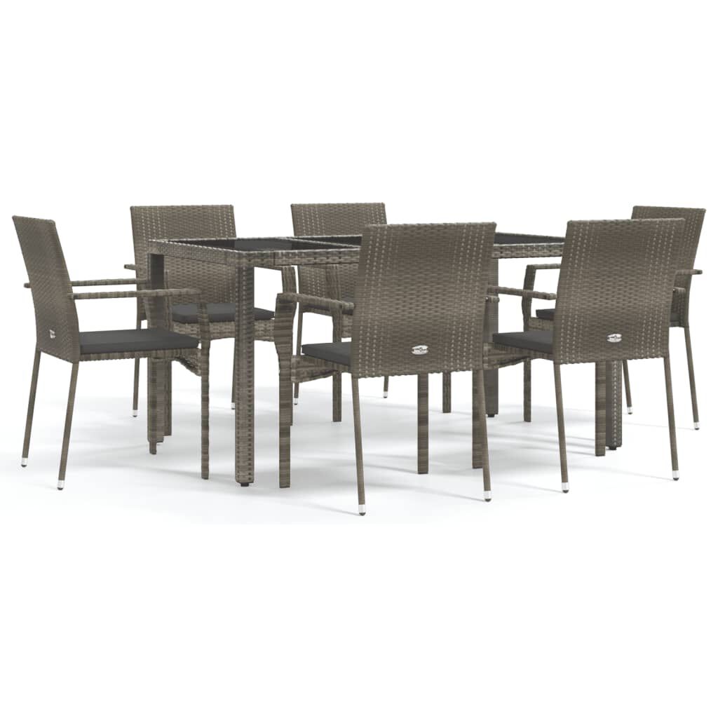 vidaXL 7 Piece Garden Dining Set with Cushions Grey Poly Rattan