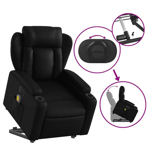 vidaXL Electric Stand up Massage Recliner Chair Black Faux Leather
