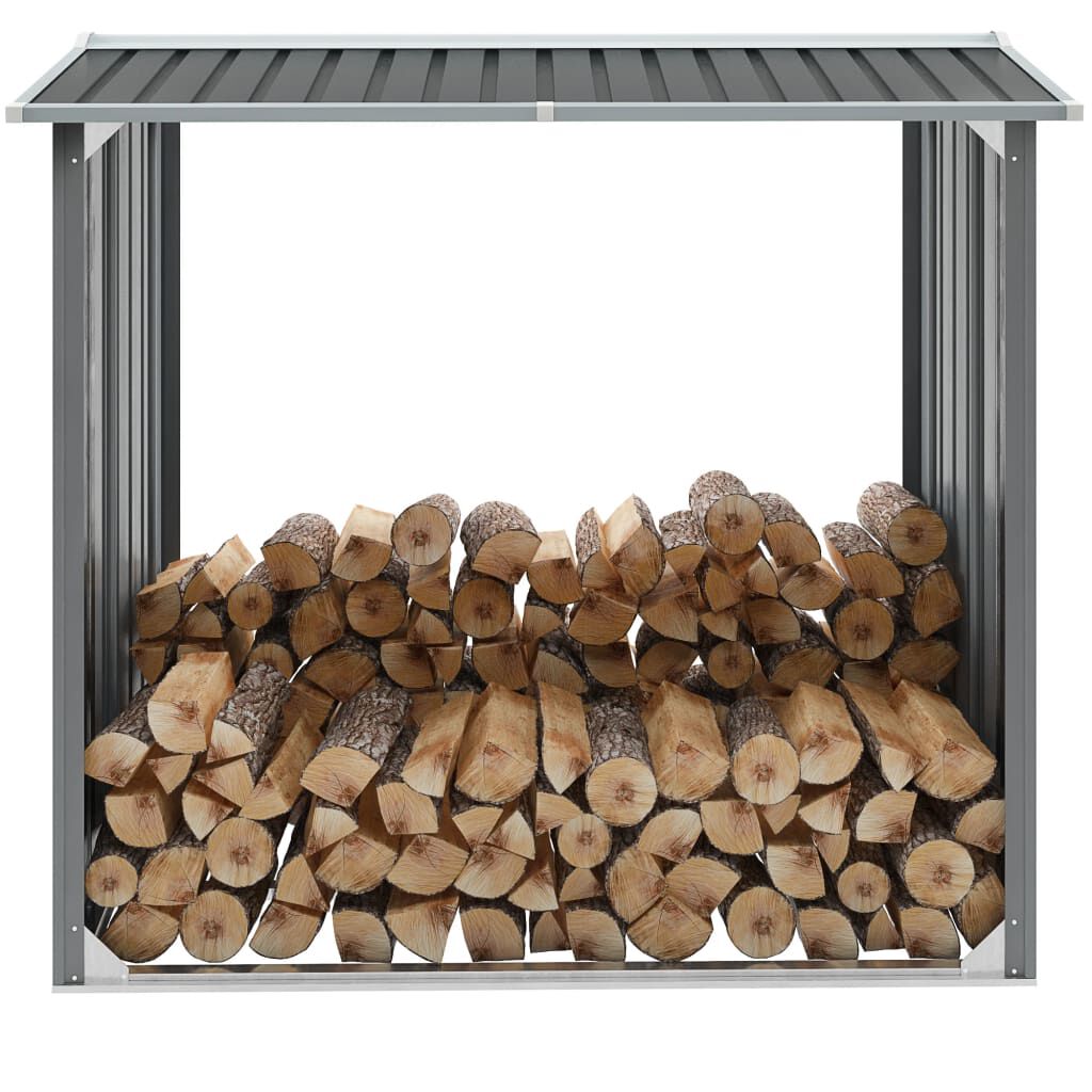 vidaXL Garden Log Storage Shed Galvanised Steel 172x91x154 cm Grey