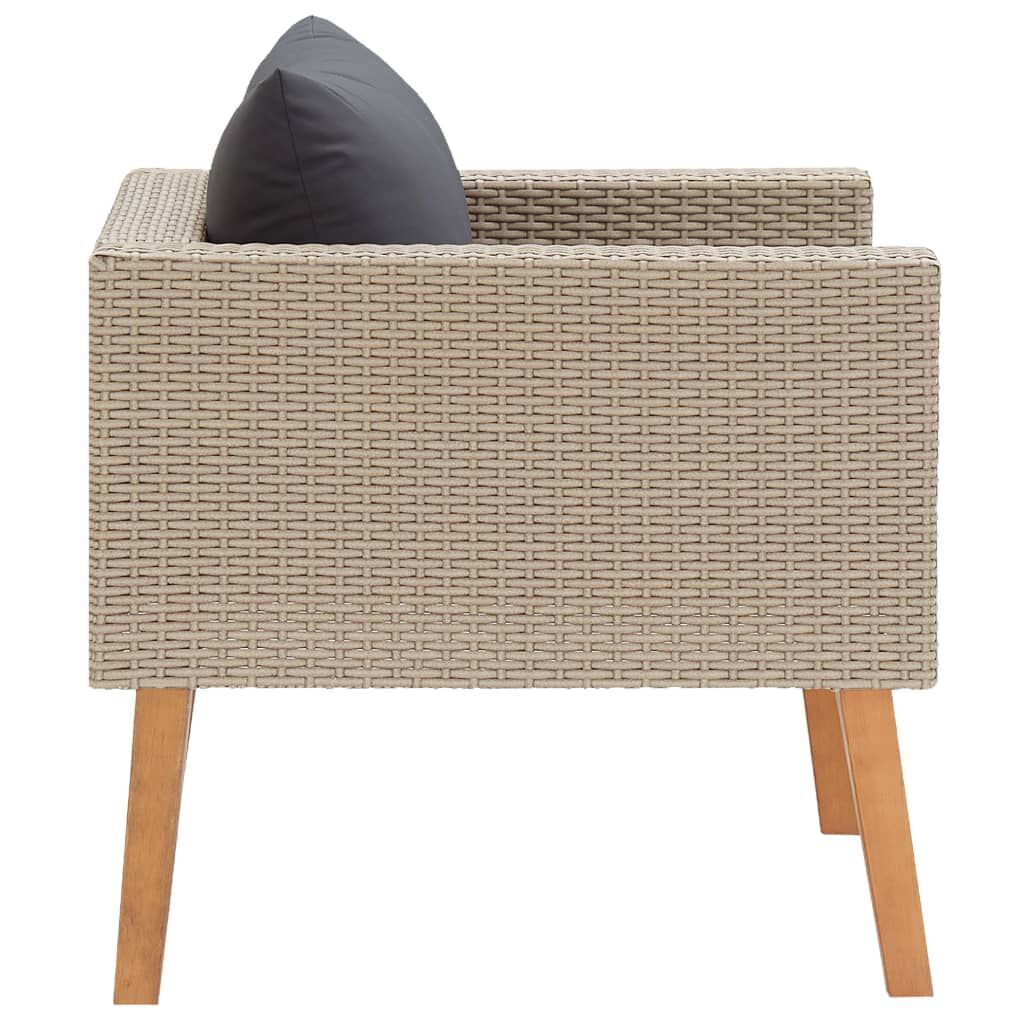 vidaXL Single Garden Sofa with Cushions Poly Rattan Beige