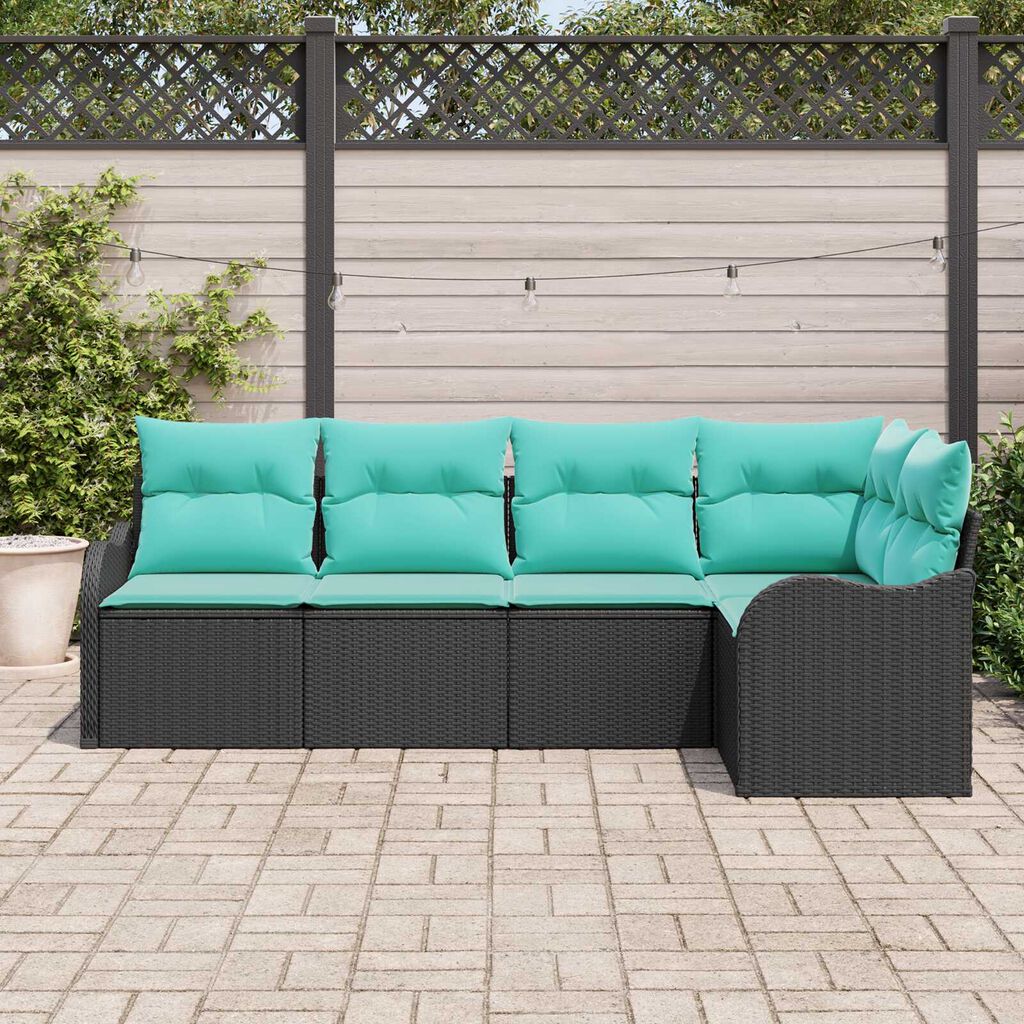 vidaXL Garden Sofa Set with Cushion 5 pcs Black Poly rattan
