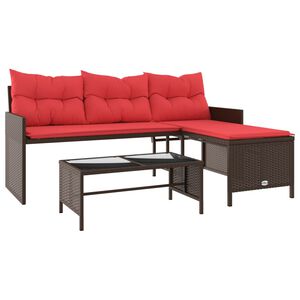 vidaXL Garden Sofa with Table and Cushions L-Shaped Brown Poly Rattan