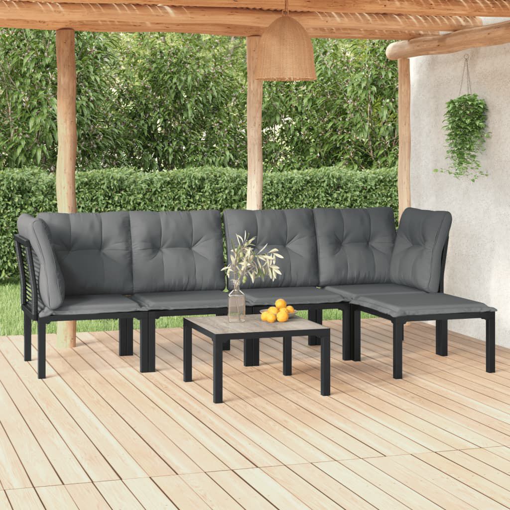 vidaXL 6 Piece Garden Lounge Set Black and Grey Poly Rattan