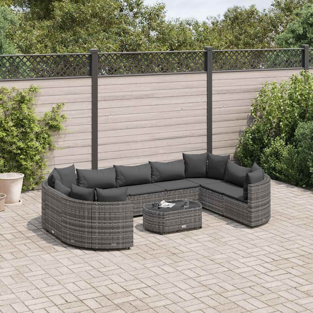 vidaXL 10 Piece Garden Sofa Set with Cushions Grey Poly Rattan