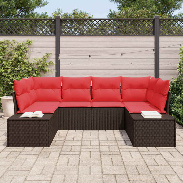 vidaXL Garden Sofa Set with Cushion 6 pcs Brown Poly Rattan