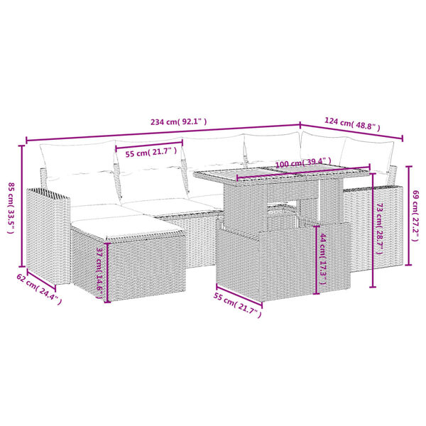 vidaXL 7 Piece Garden Sofa Set with Cushions Beige Poly Rattan