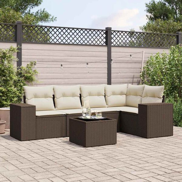 vidaXL 6 Piece Garden Sofa Set with Cushions Brown Poly Rattan