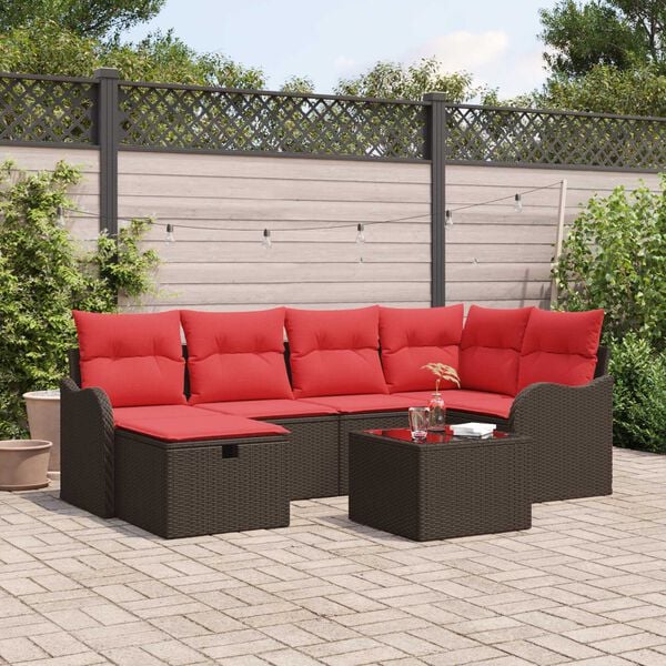 vidaXL 7 Piece Garden Sofa Set with Cushions Brown Poly Rattan
