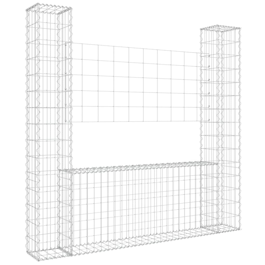 vidaXL U-shape Gabion Basket with 2 Posts Iron 140x20x150 cm