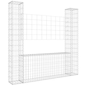 vidaXL U-shape Gabion Basket with 2 Posts Iron 140x20x150 cm