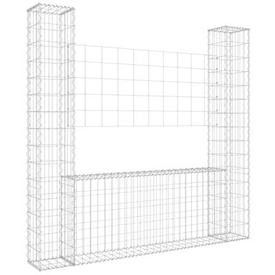 vidaXL U-shape Gabion Basket with 2 Posts Iron 140x20x150 cm