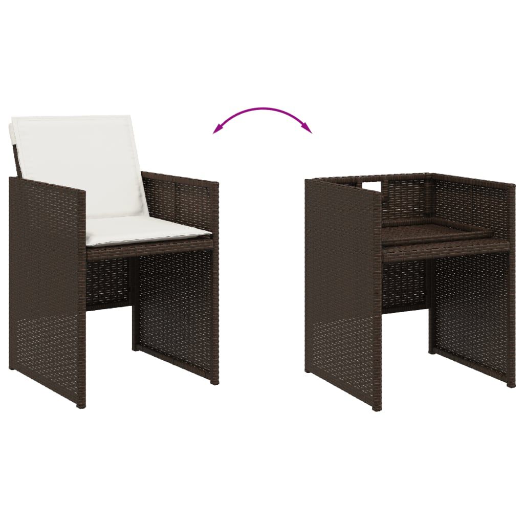 vidaXL 11 Piece Garden Dining Set with Cushions Brown Poly Rattan