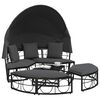 vidaXL Outdoor Lounge Bed with Canopy and Cushions Black Poly Rattan