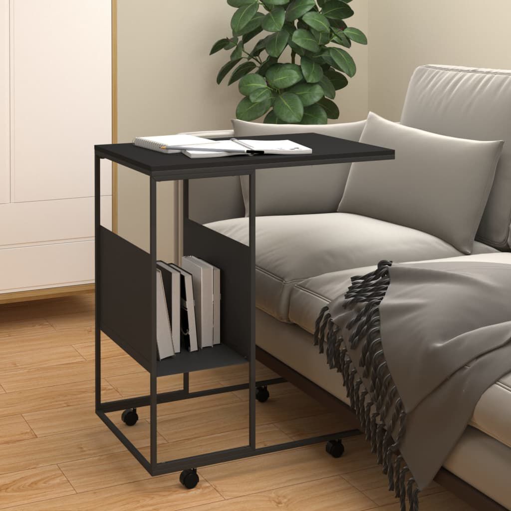 vidaXL Side Table with Wheels Black 55x36x63.5 cm Engineered Wood