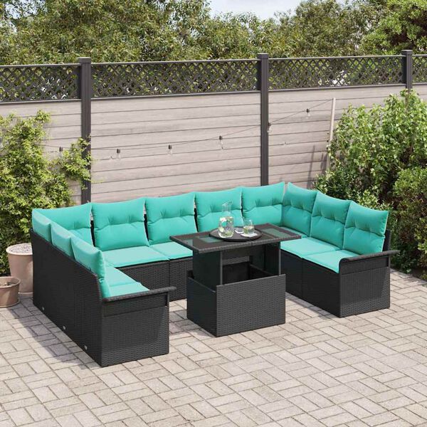 vidaXL Garden Sofa Set with Cushion 10 pcs Black Poly rattan