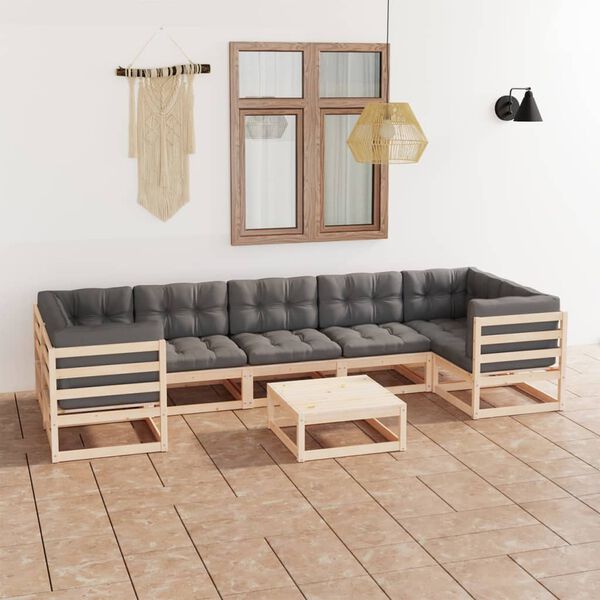 vidaXL 8 Piece Garden Lounge Set with Cushions Solid Pinewood