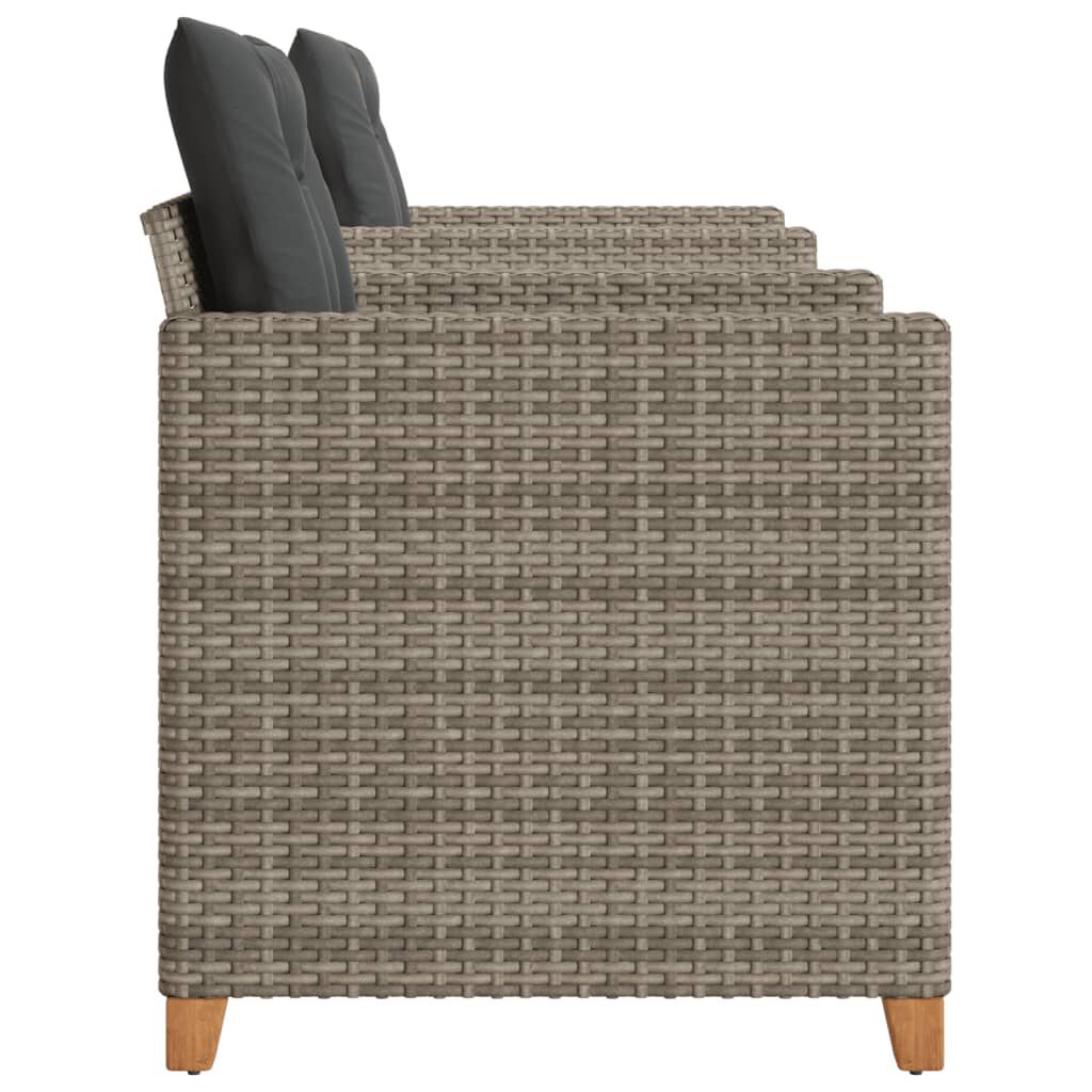 vidaXL 3 Piece Bistro Set with Cushions Grey Poly Rattan Acacia Wood