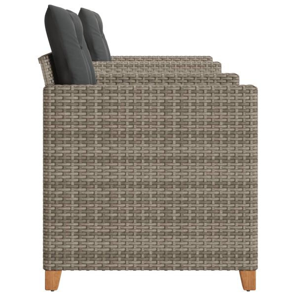 vidaXL 3 Piece Bistro Set with Cushions Grey Poly Rattan Acacia Wood