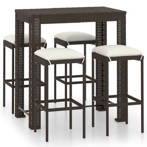 vidaXL 5 Piece Garden Bar Set with Cushions Poly Rattan Brown
