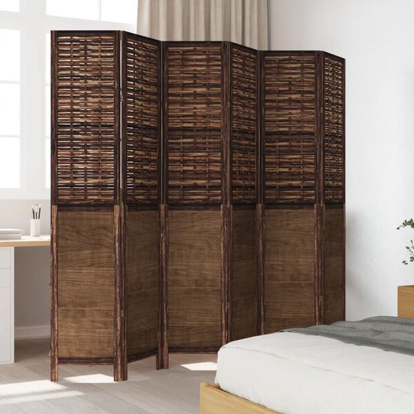 vidaXL Room Divider 6 Panels Dark Brown Solid Wood Paulownia