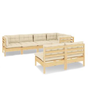 vidaXL 7 Piece Garden Lounge Set with Cream Cushions Solid Pinewood